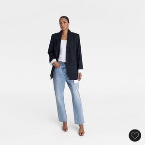 KBB by KAHLANA Navy Pinstripe Oversized Menswear-Inspired Jacket